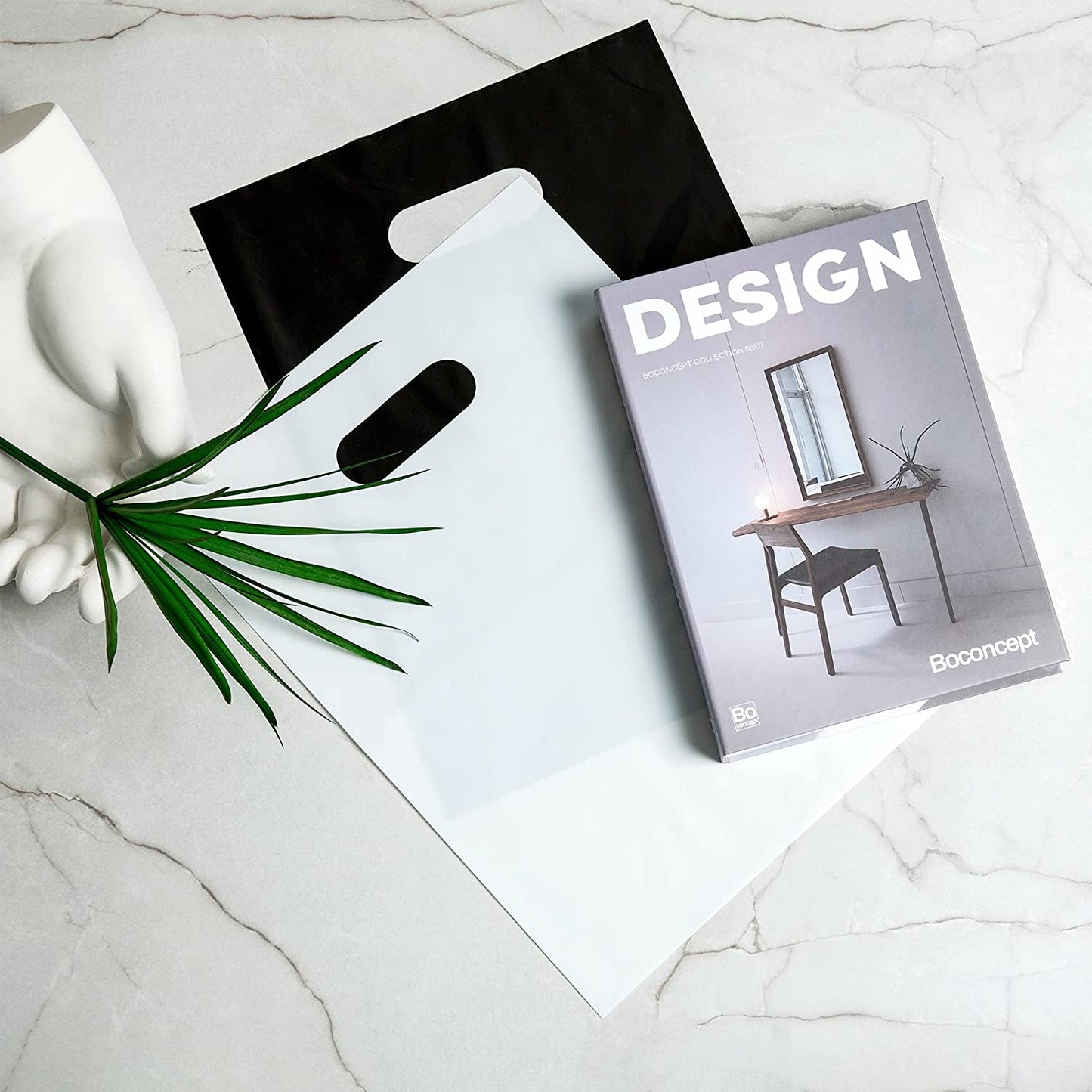 200 Black & White Bags for Small Business 100 Black and 100 White 1.5Mil 9"x12" Merchandise Bags Thick Glossy Retail Bags and Shopping Bags For Small Business with Die Cut Handles Boutique Bags