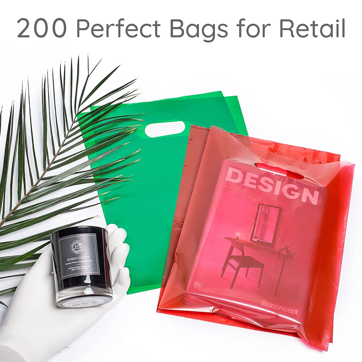 200 Red & Green Bags for Small Business 100 Red and 100 Green 1.5Mil 9"x12" Merchandise Bags Thick Glossy Retail Bags and Shopping Bags For Small Business with Die Cut Handles Boutique Bags
