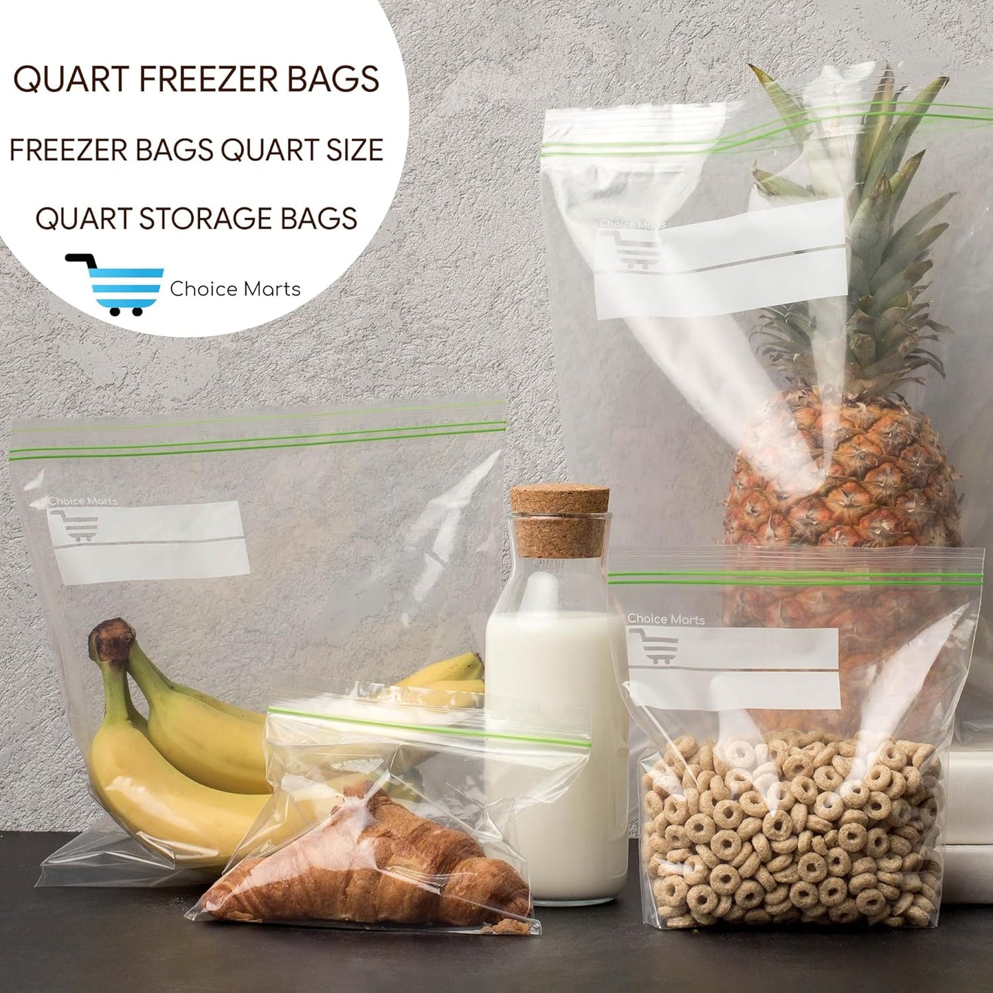 Freezer Bags Quart Size Resealable 75 count Extra Strong and Leak Proof Bags 1 Quart With Double Zipper Perfect for Berries Fruit and Food Quart Freezer Bags