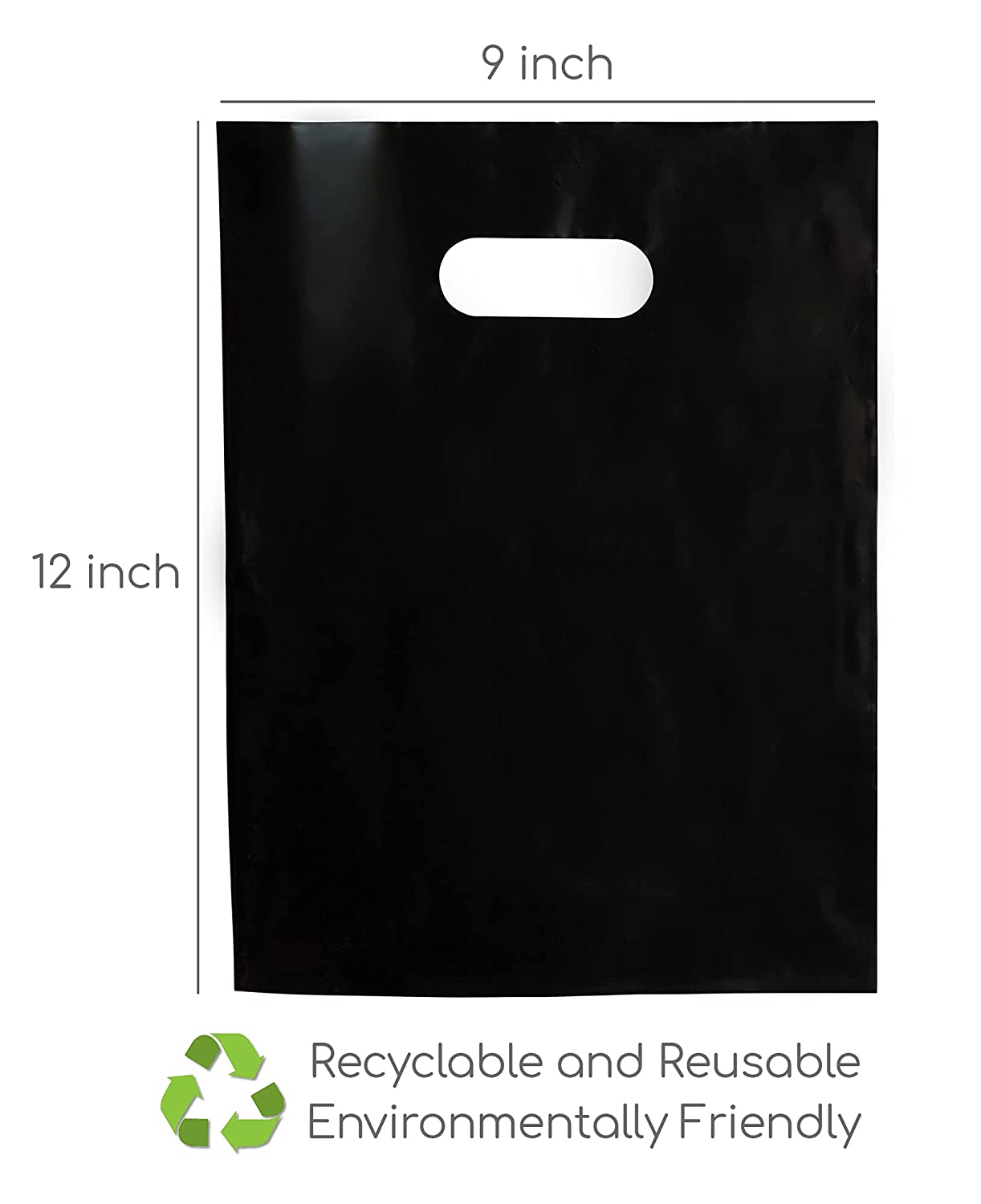 100 Black Bags for Small Business 1.5Mil 9"x12" Merchandise Bags Extra Thick Glossy Black Plastic Bags Thank You Bags and Black Retail Bags Plastic Bags For Small Business with Die Cut Handles