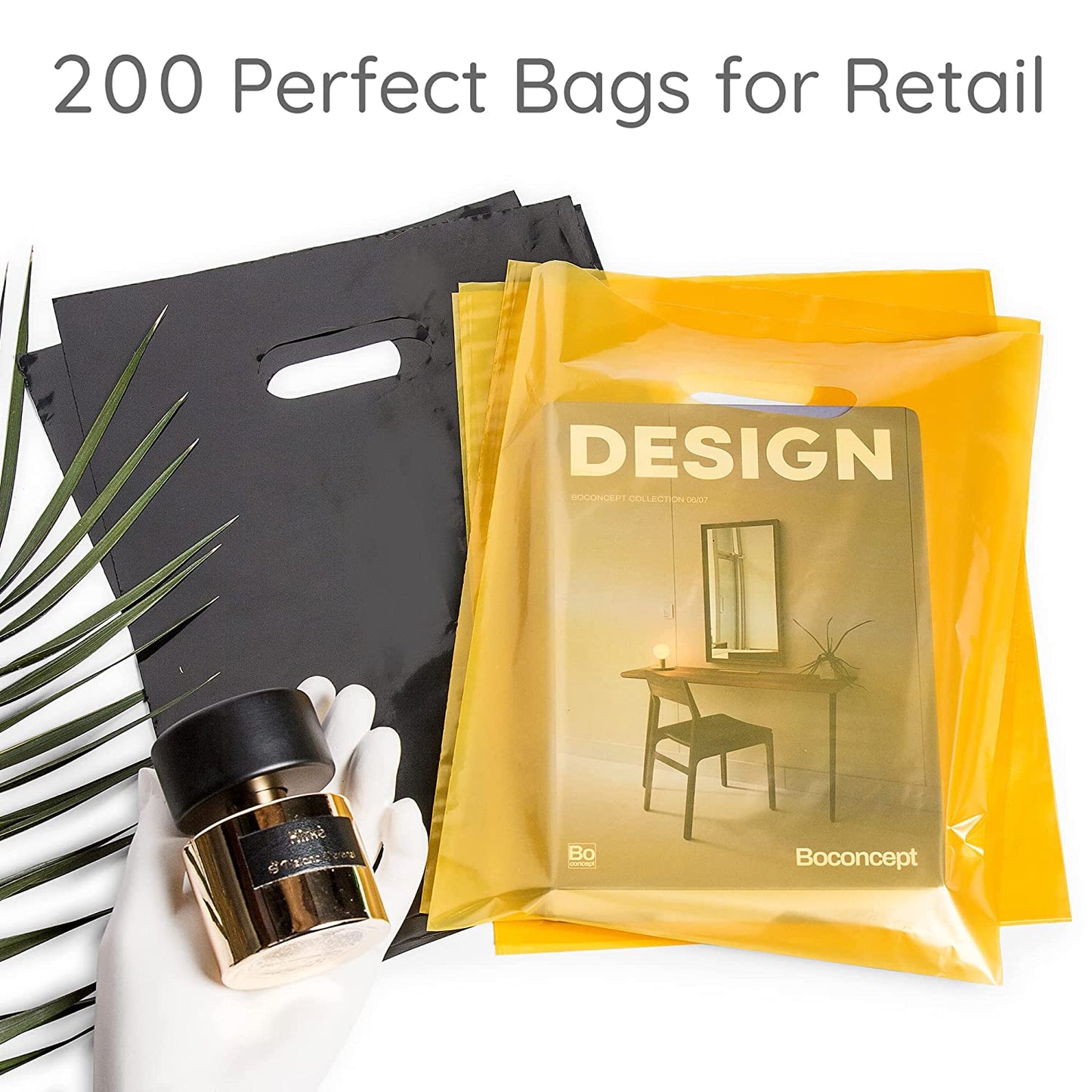 200 Black and Gold Plastic Bags 100 Black and 100 Gold 1.5Mil 9"x12" Merchandise Bags Extra Thick Glossy Thank You Bags and Shopping Bags For Small Business with Die Cut Handles Retail Bags