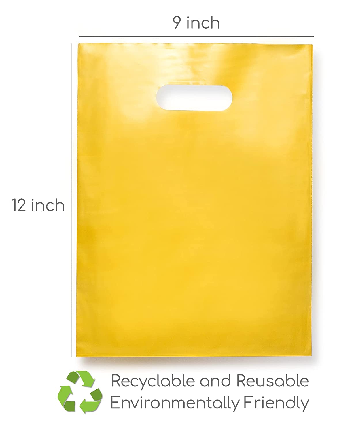 200 Black and Gold Plastic Bags 100 Black and 100 Gold 1.5Mil 9"x12" Merchandise Bags Extra Thick Glossy Thank You Bags and Shopping Bags For Small Business with Die Cut Handles Retail Bags