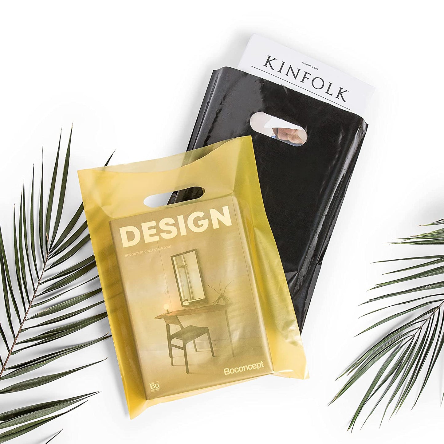 200 Black and Gold Plastic Bags 100 Black and 100 Gold 1.5Mil 9"x12" Merchandise Bags Extra Thick Glossy Thank You Bags and Shopping Bags For Small Business with Die Cut Handles Retail Bags