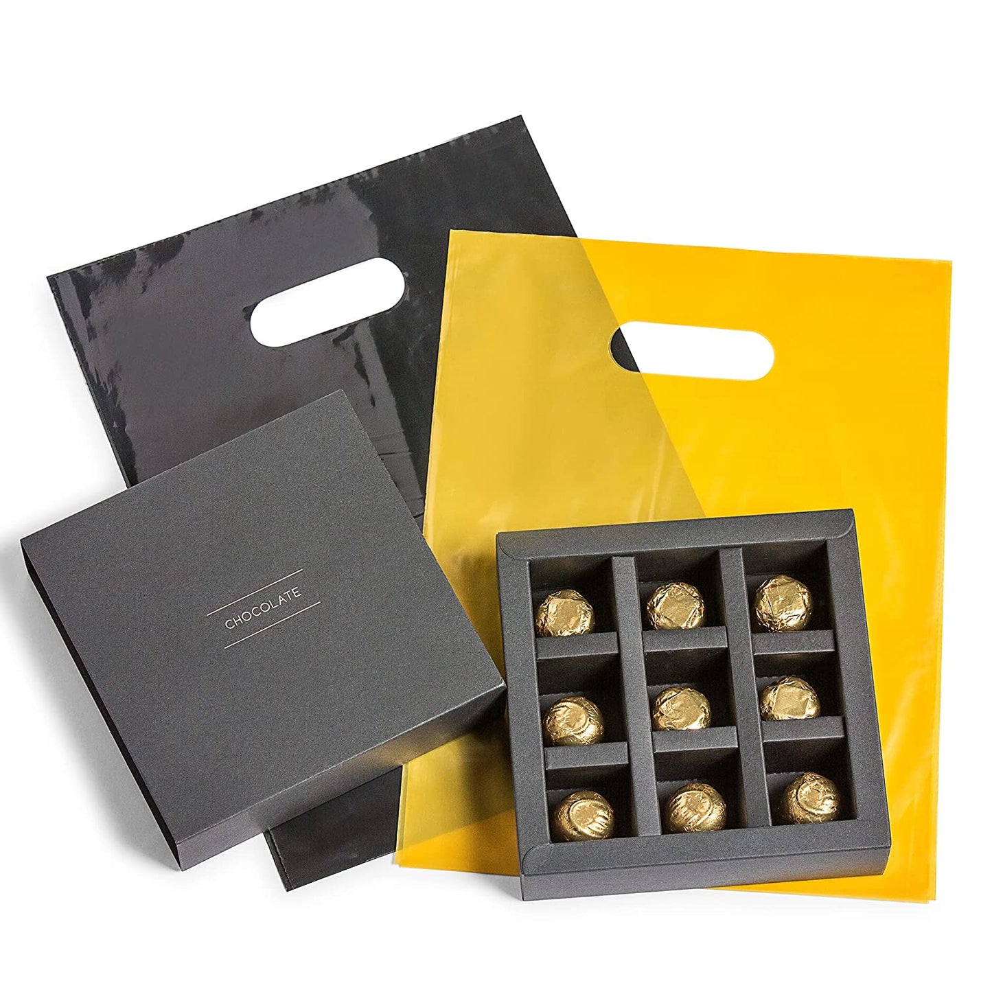 200 Black and Gold Plastic Bags 100 Black and 100 Gold 1.5Mil 9"x12" Merchandise Bags Extra Thick Glossy Thank You Bags and Shopping Bags For Small Business with Die Cut Handles Retail Bags