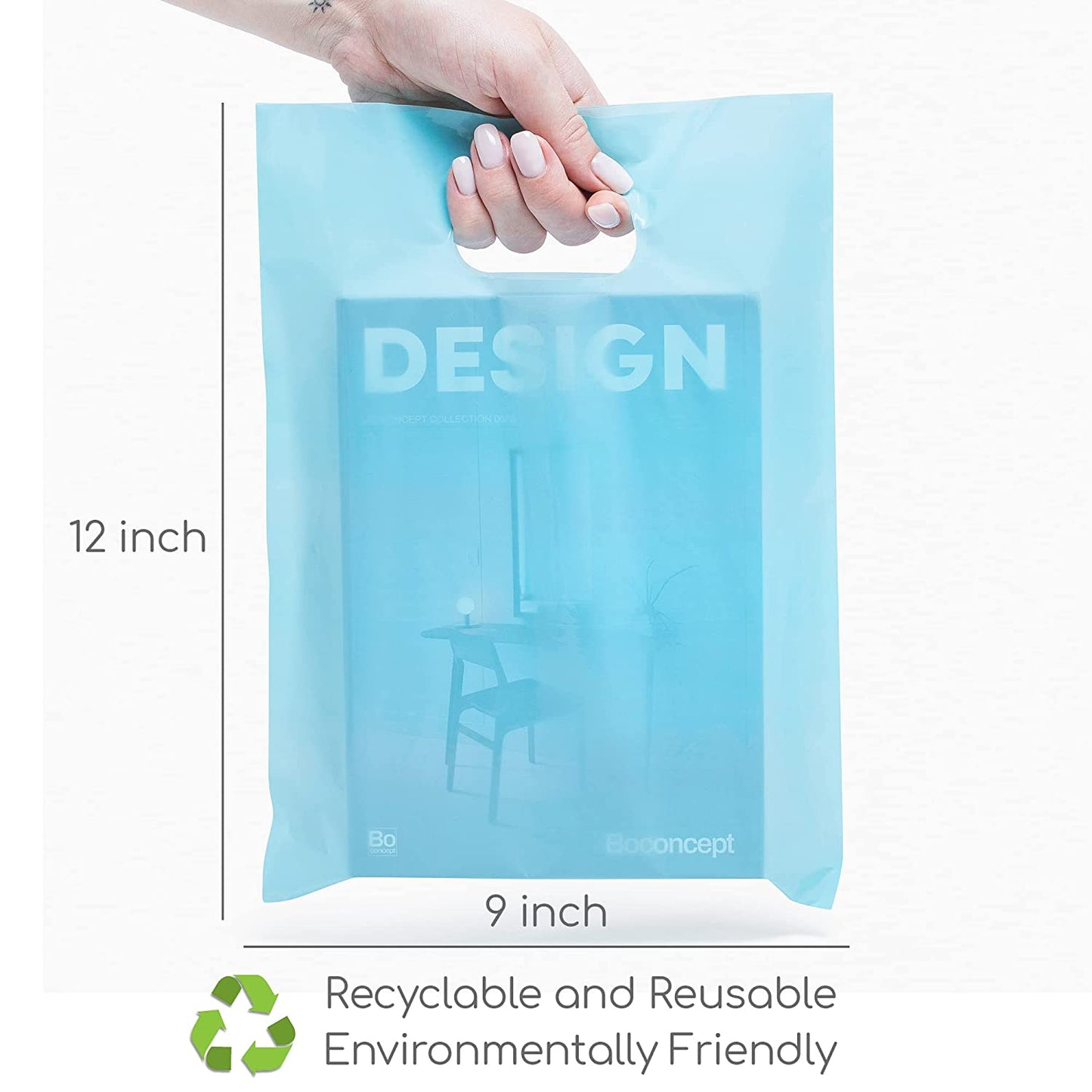 100 Pastel Blue Bags for Small Business 1.5Mil 9"x12" Merchandise Bags Extra Thick Glossy Thank You Bags and Pastel Blue Retail Bags Plastic Bags with Die Cut Handles Gift Bags