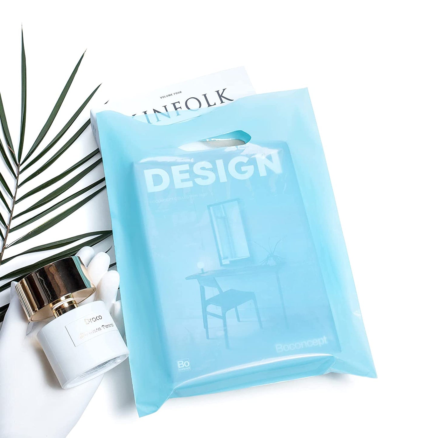 100 Pastel Blue Bags for Small Business 1.5Mil 9"x12" Merchandise Bags Extra Thick Glossy Thank You Bags and Pastel Blue Retail Bags Plastic Bags with Die Cut Handles Gift Bags