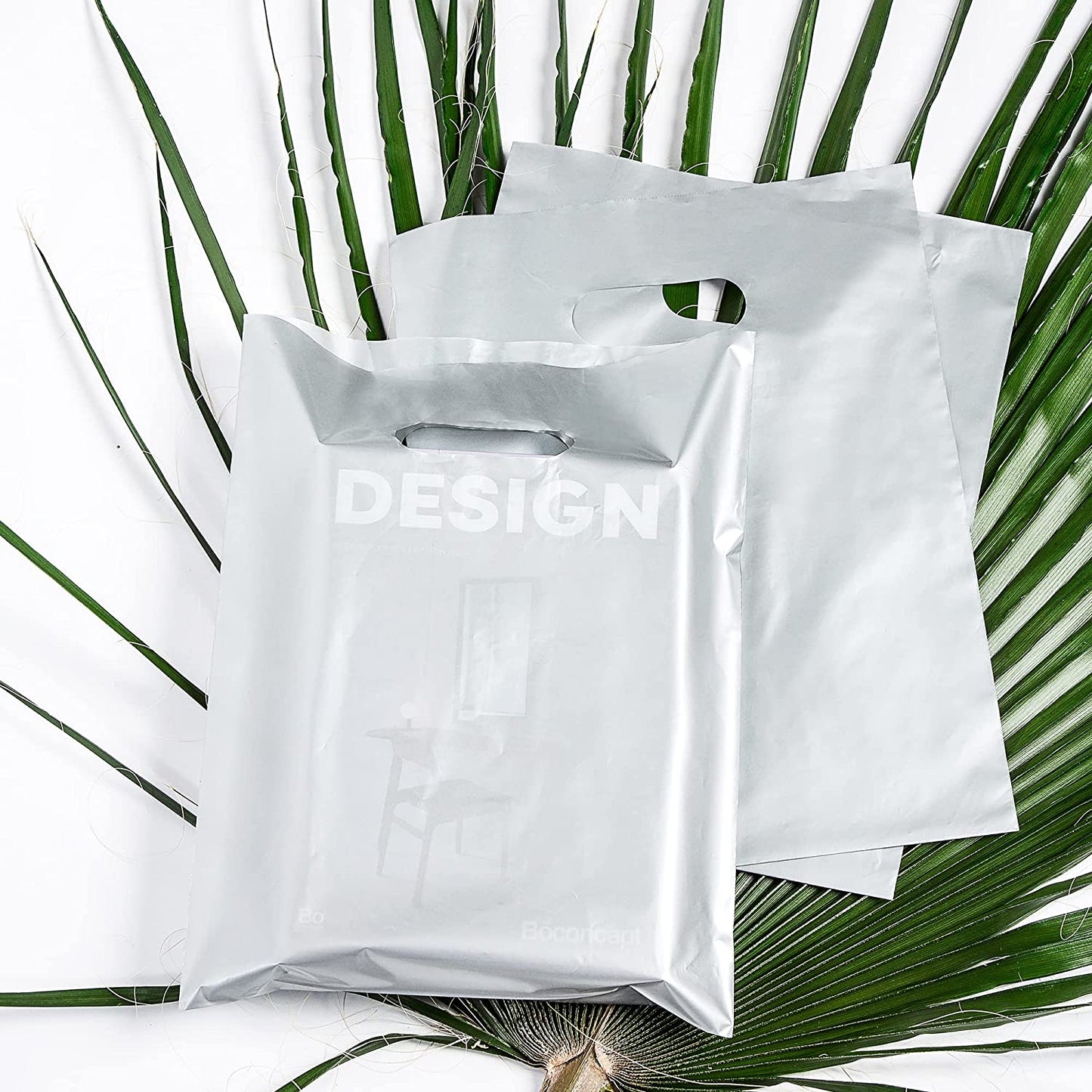 100 Silver Bags for Small Business 1.5Mil 9"x12" Merchandise Bags Extra Thick Glossy Thank You Bags and Shopping Bags For Small Business with Die Cut Handles Silver Gift Bags For Retail