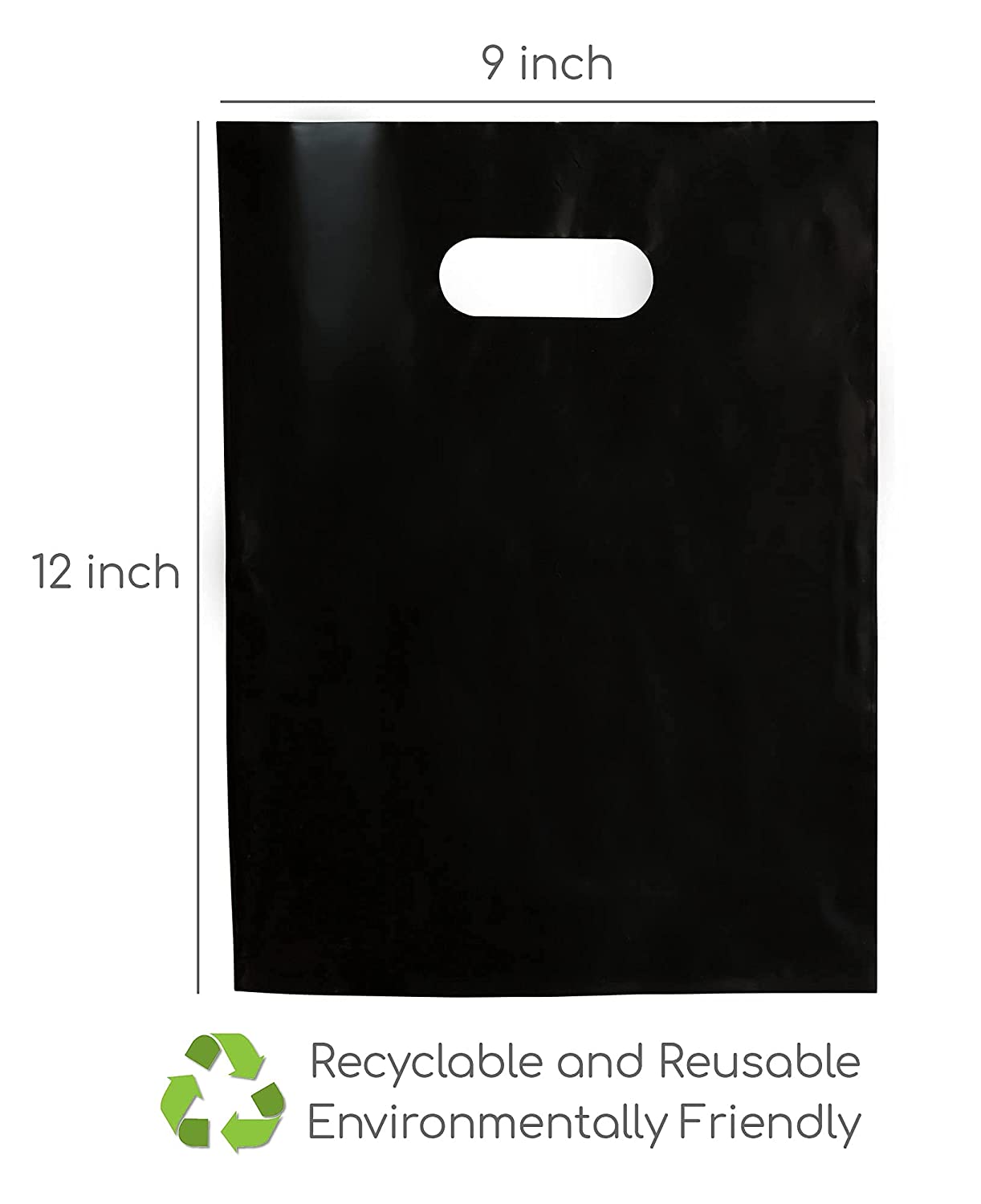200 Black & White Bags for Small Business 100 Black and 100 White 1.5Mil 9"x12" Merchandise Bags Thick Glossy Retail Bags and Shopping Bags For Small Business with Die Cut Handles Boutique Bags