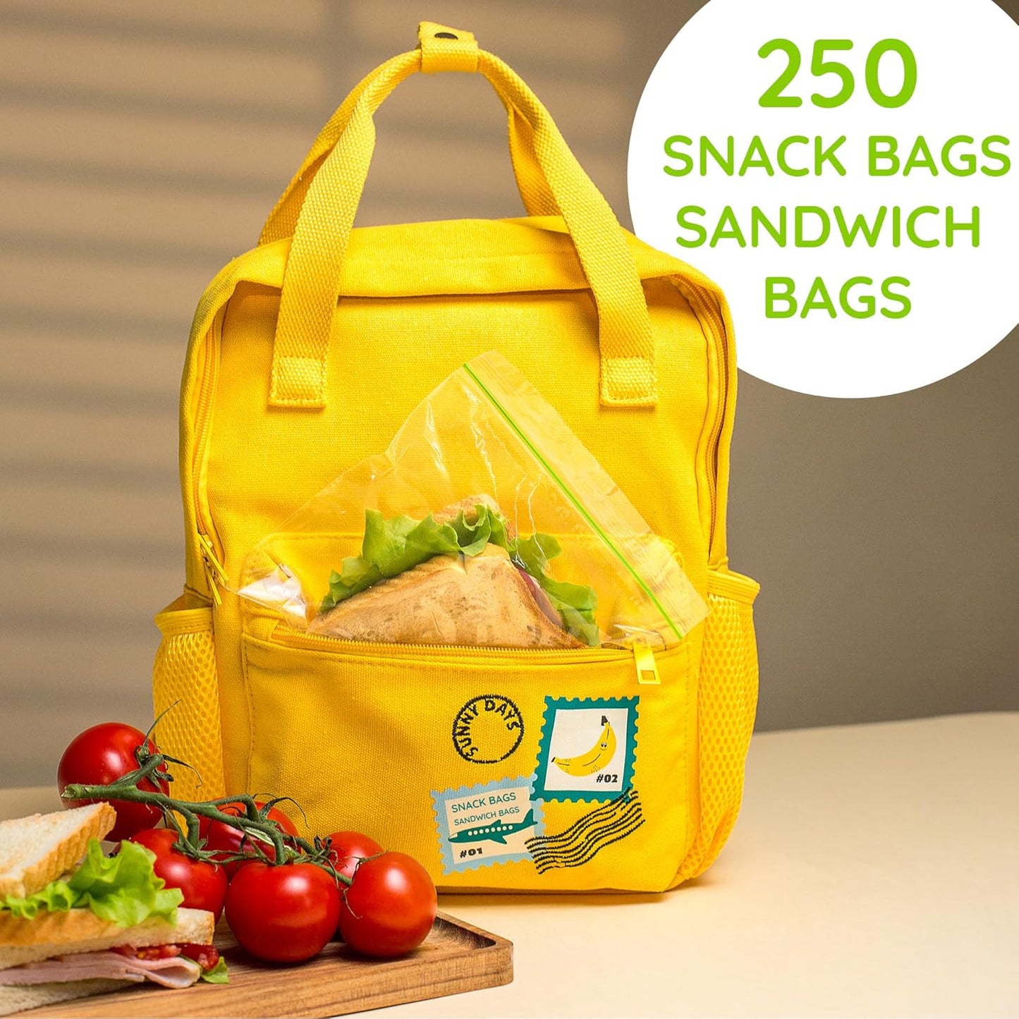 Sandwich Bags 250 count Resealable Extra Strong and Leak Proof Snack Bags With Zipper Perfect For School, Work and Lunch Prep Bags Sandwich