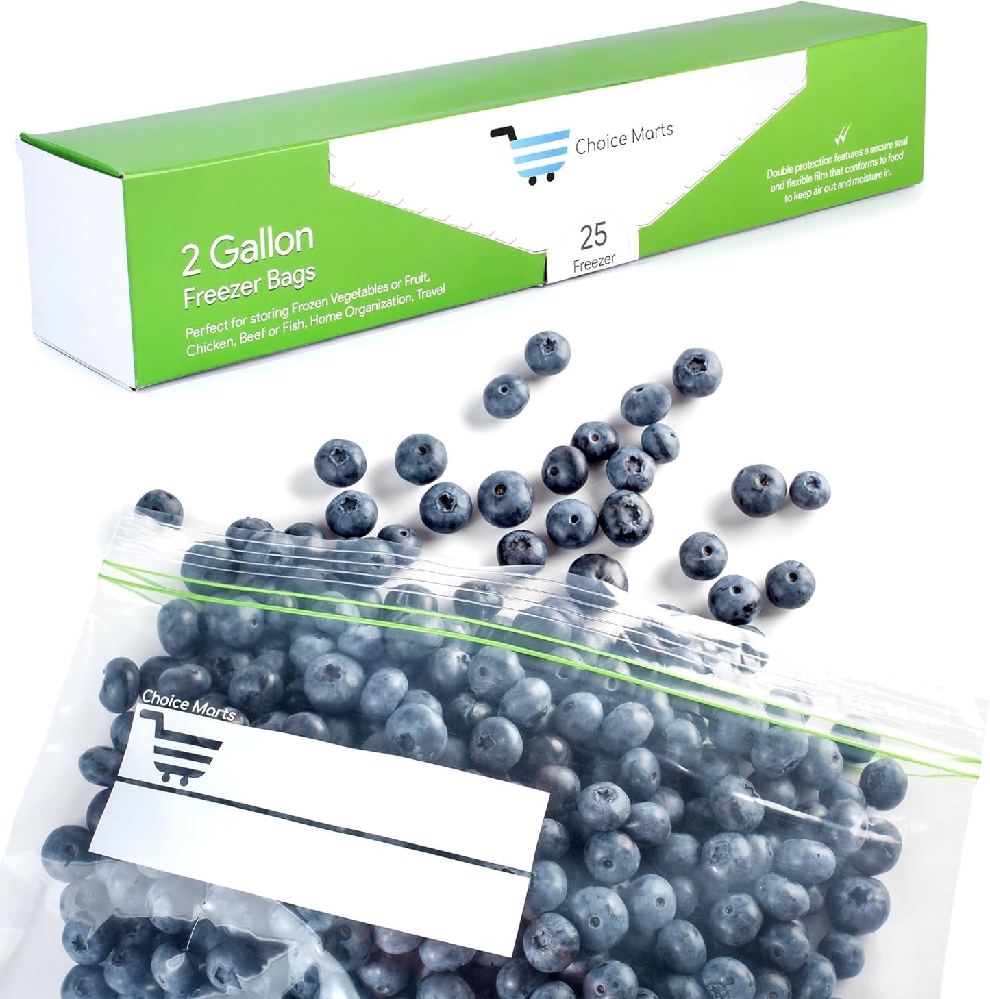 2 Gallon Freezer Bags 25 Count Resealable Extra Strong and Leak Proof With Double Zipper Bags Perfect Freezer Bags for Berries Fruit and Food Great 2 Gallon Storage Bags