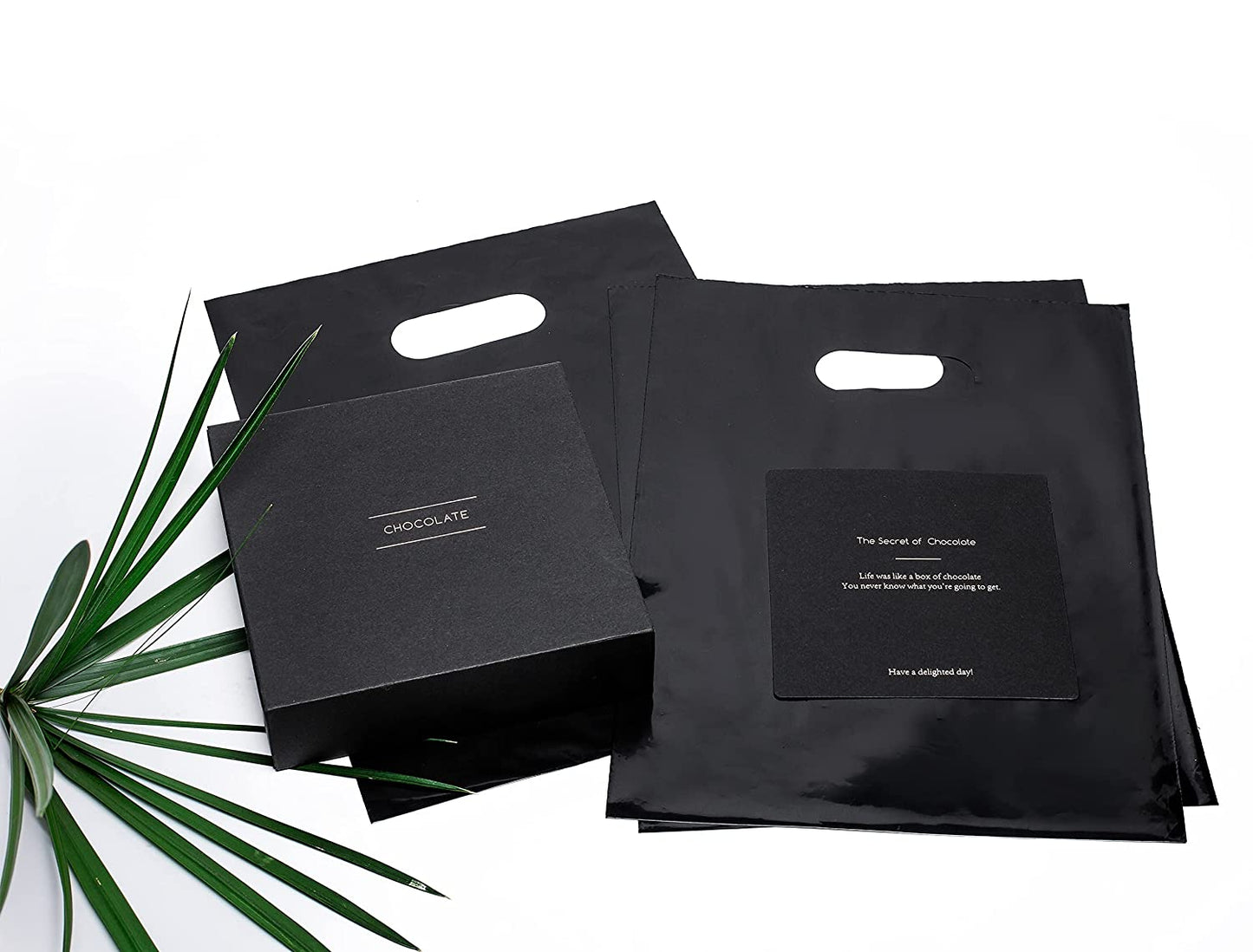 100 Black Bags for Small Business 1.5Mil 9"x12" Merchandise Bags Extra Thick Glossy Black Plastic Bags Thank You Bags and Black Retail Bags Plastic Bags For Small Business with Die Cut Handles