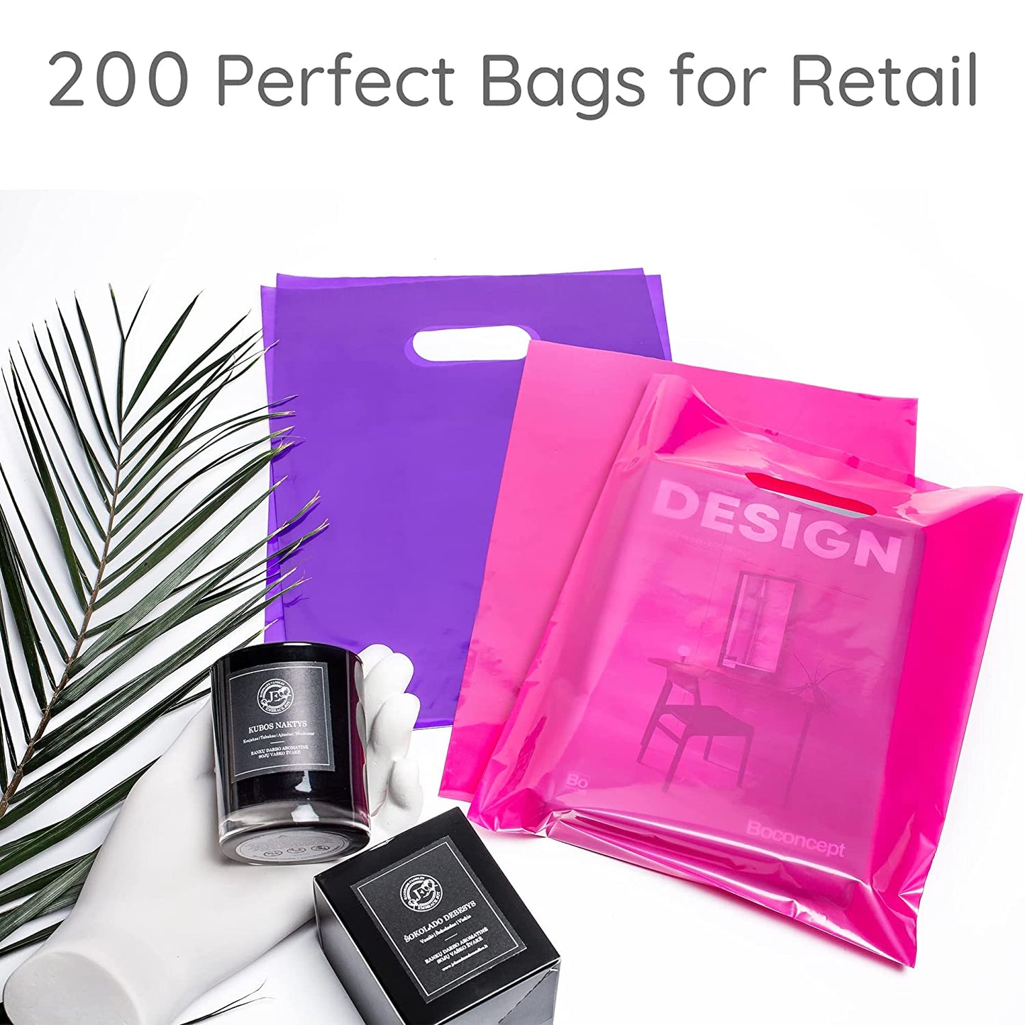 200 Pink & Purple Bags for Small Business 100 Pink and 100 Purple 1.5Mil 9"x12" Merchandise Bags Thick Glossy Retail Bags and Shopping Bags For Small Business with Die Cut Handles Boutique Bags
