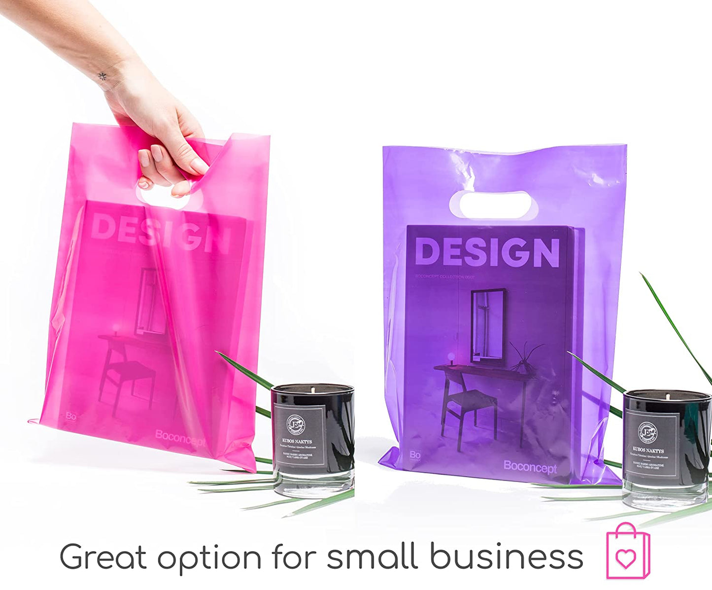 200 Pink & Purple Bags for Small Business 100 Pink and 100 Purple 1.5Mil 9"x12" Merchandise Bags Thick Glossy Retail Bags and Shopping Bags For Small Business with Die Cut Handles Boutique Bags