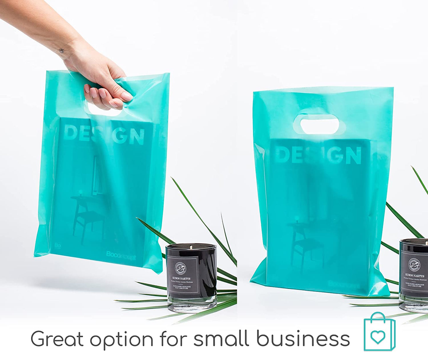 100 Teal Bags for Small Business 1.5Mil 9"x12" Merchandise Bags Extra Thick Glossy Thank You Bags and Shopping Bags For Small Business with Die Cut Handles Teal Gift Bags For Retail