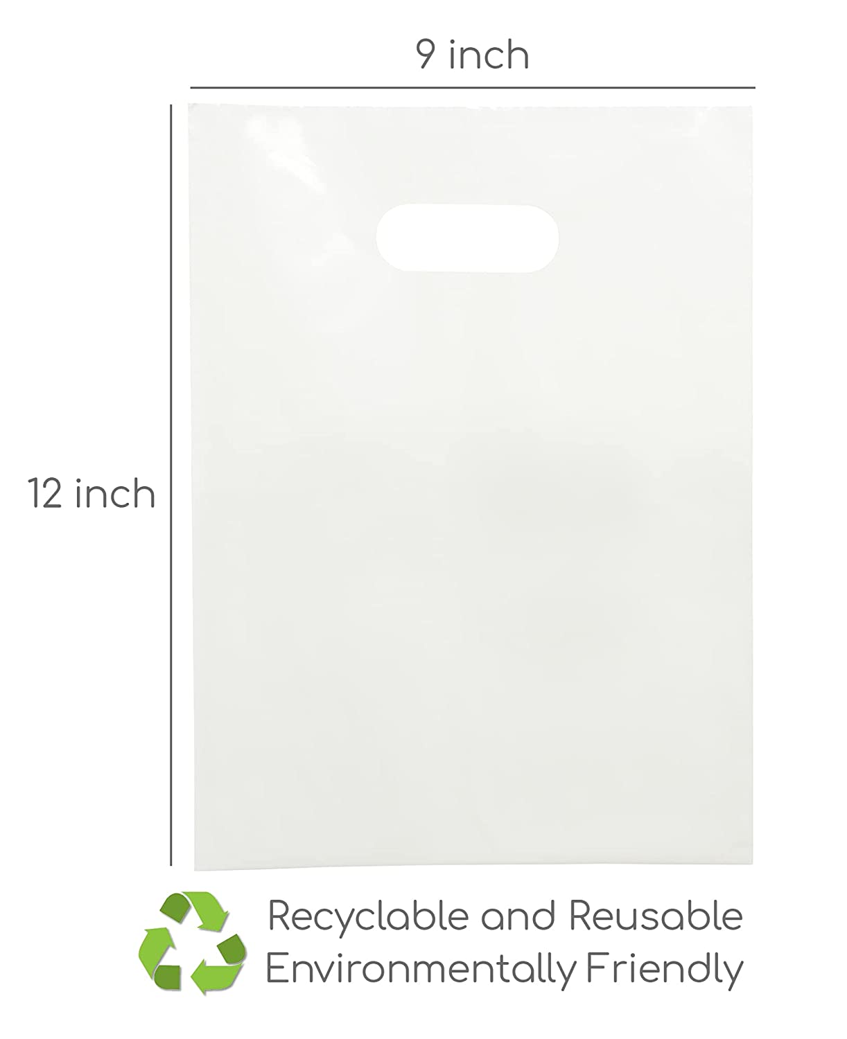 100 White Bags and Bags for Small Business 1.5Mil 9"x12" White Bag Merchandise Bags Extra Thick Glossy Plastic Bags White Gift Bags For Small Business with Die Cut Handles White Plastic Bags